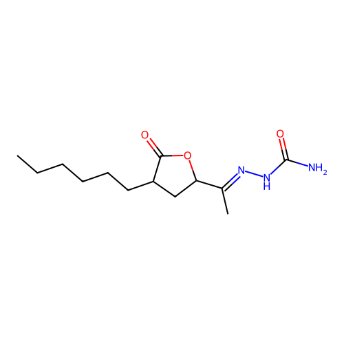 2-(1-(4-Hexyl-5-oxotetrahydrofuran-2-yl)ethylidene)hydrazinecarboxamide structure