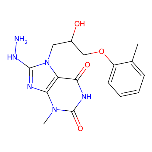 8-hydrazinyl-7-(2-hydroxy-3-(o-tolyloxy)propyl)-3-methyl-1H-purine-2,6(3H,7H)-dione structure