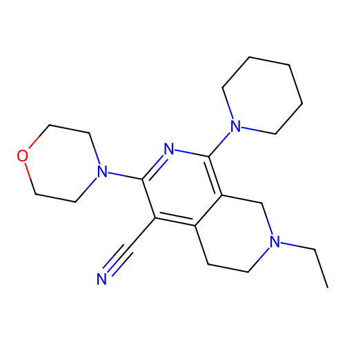 7-ethyl-3-morpholin-4-yl-1-(1-piperidyl)-6,8-dihydro-5H-2,7-naphthyridine-4-carbonitrile structure