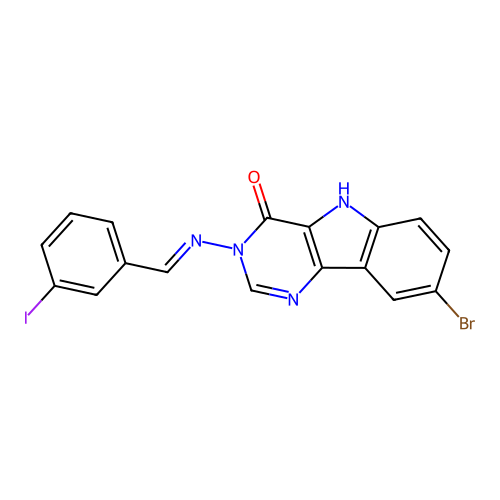 (E)-8-bromo-3-((3-iodobenzylidene)amino)-3H-pyrimido[5,4-b]indol-4(5H)-one structure