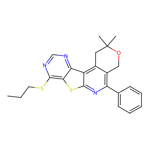 2,2-DIMETHYL-5-PHENYL-1,4-DIHYDRO-2H-PYRANO[4'',3'':4',5']PYRIDO[3',2':4,5]THIENO[3,2-D]PYRIMIDIN-8-YL PROPYL SULFIDE structure