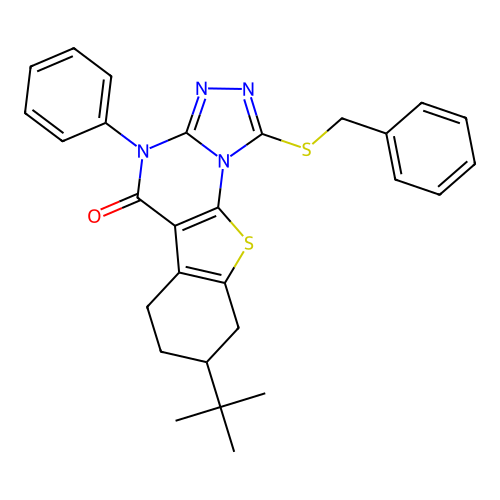 1-(benzylsulfanyl)-8-tert-butyl-4-phenyl-6,7,8,9-tetrahydro[1]benzothieno[3,2-e][1,2,4]triazolo[4,3-a]pyrimidin-5(4H)-one structure