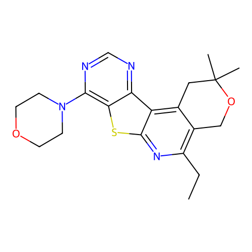 5-ethyl-2,2-dimethyl-8-(morpholin-4-yl)-1,4-dihydro-2H-pyrano[4'',3'':4',5']pyrido[3',2':4,5]thieno[3,2-d]pyrimidine structure