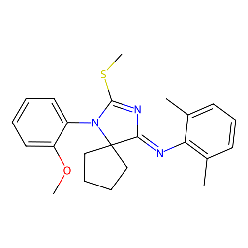 (Z)-N-(1-(2-methoxyphenyl)-2-(methylthio)-1,3-diazaspiro[4.4]non-2-en-4-ylidene)-2,6-dimethylaniline structure