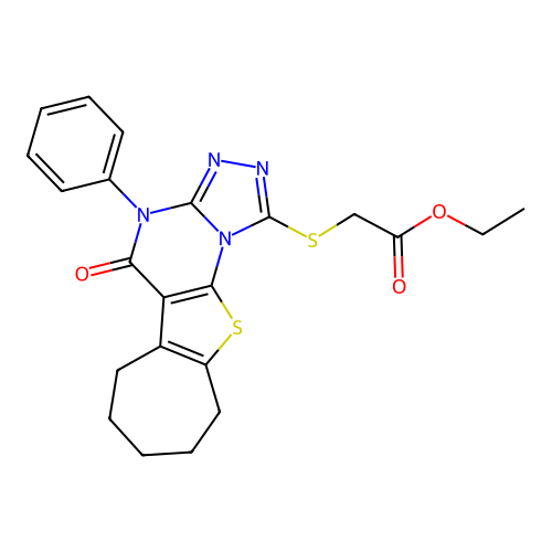 ethyl [(5-oxo-4-phenyl-4,5,7,8,9,10-hexahydro-6H-cyclohepta[4,5]thieno[3,2-e][1,2,4]triazolo[4,3-a]pyrimidin-1-yl)sulfanyl]acetate structure