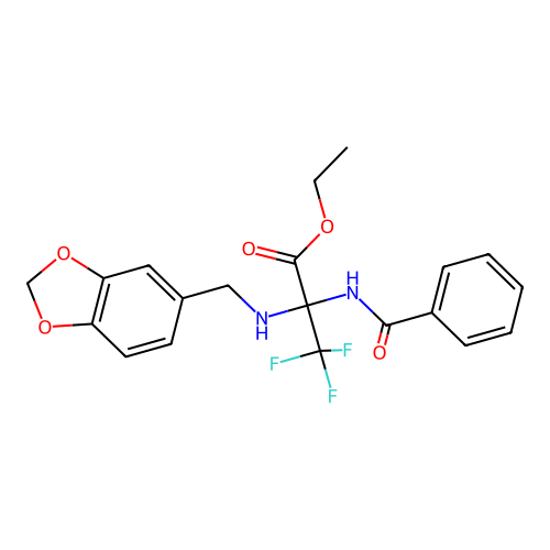 Ethyl 2-benzamido-3,3,3-trifluoro-2-(piperonylamino)propionate structure