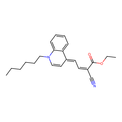 (2Z,4E)-ethyl 2-cyano-4-(1-hexylquinolin-4(1H)-ylidene)but-2-enoate structure