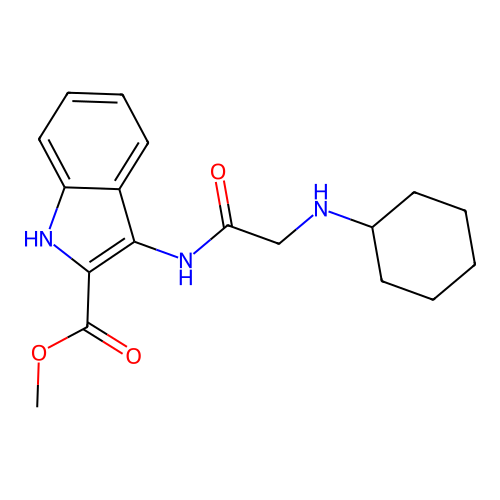 methyl 3-(2-(cyclohexylamino)acetamido)-1H-indole-2-carboxylate structure