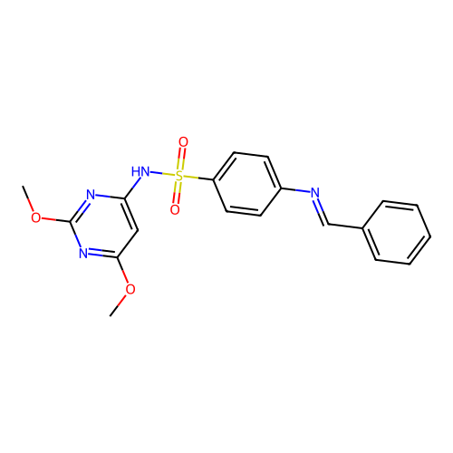 (E)-4-(benzylideneamino)-N-(2,6-dimethoxypyrimidin-4-yl)benzenesulfonamide structure