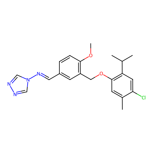 (E)-1-[3-[(4-chloro-5-methyl-2-propan-2-ylphenoxy)methyl]-4-methoxyphenyl]-N-(1,2,4-triazol-4-yl)methanimine structure
