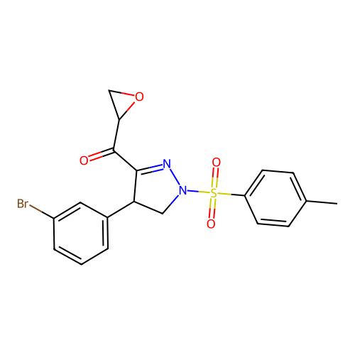 (4-(3-bromophenyl)-1-tosyl-4,5-dihydro-1H-pyrazol-3-yl)(oxiran-2-yl)methanone structure
