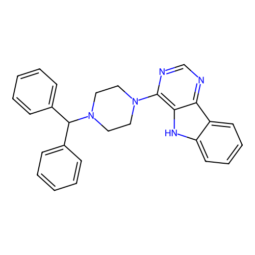 4-(4-benzhydrylpiperazin-1-yl)-5H-pyrimido[5,4-b]indole structure