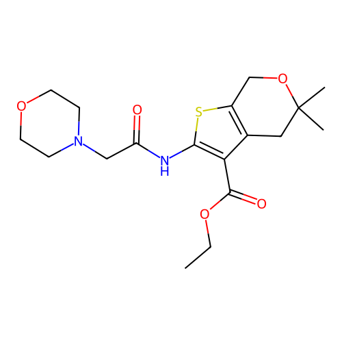 ethyl 5,5-dimethyl-2-[(2-morpholin-4-ylacetyl)amino]-4,7-dihydrothieno[2,3-c]pyran-3-carboxylate structure