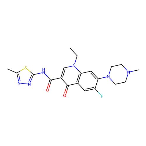 1-ethyl-6-fluoro-7-(4-methylpiperazin-1-yl)-N-(5-methyl-1,3,4-thiadiazol-2-yl)-4-oxo-1,4-dihydroquinoline-3-carboxamide structure