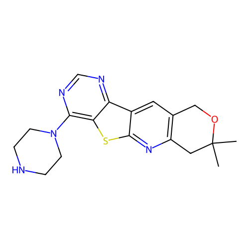 8,8-dimethyl-4-(1-piperazinyl)-7,10-dihydro-8H-pyrano[3'',4'':5',6']pyrido[3',2':4,5]thieno[3,2-d]pyrimidine structure