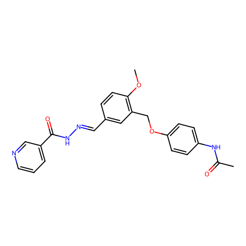 (E)-N-(4-((2-methoxy-5-((2-nicotinoylhydrazono)methyl)benzyl)oxy)phenyl)acetamide structure
