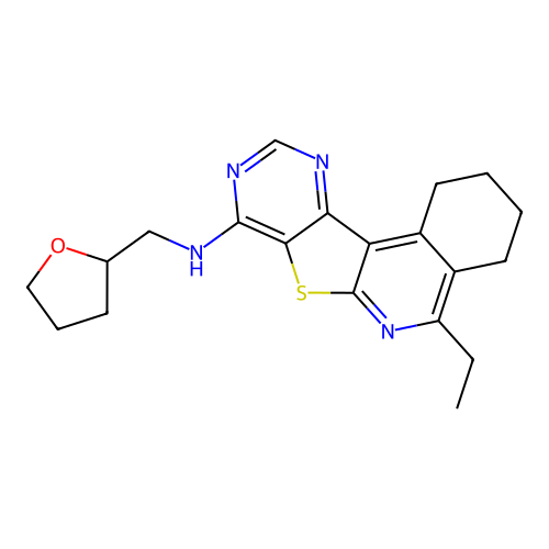 5-ethyl-N-(tetrahydrofuran-2-ylmethyl)-1,2,3,4-tetrahydropyrimido[4',5':4,5]thieno[2,3-c]isoquinolin-8-amine structure