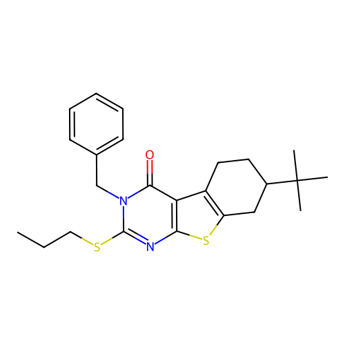 3-benzyl-7-(tert-butyl)-2-(propylthio)-5,6,7,8-tetrahydrobenzo[4,5]thieno[2,3-d]pyrimidin-4(3H)-one structure