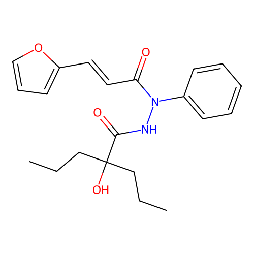 (E)-N'-(3-(furan-2-yl)acryloyl)-2-hydroxy-N'-phenyl-2-propylpentanehydrazide structure