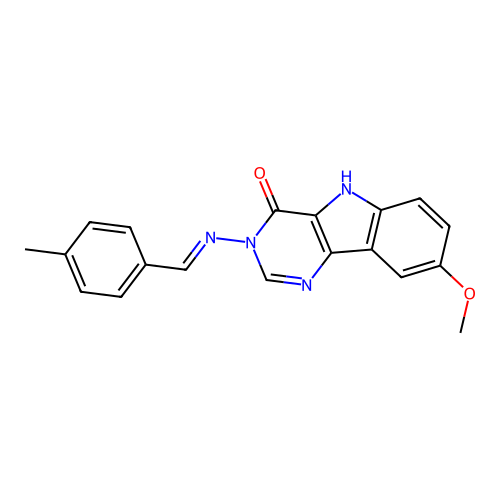 (E)-8-methoxy-3-((4-methylbenzylidene)amino)-3H-pyrimido[5,4-b]indol-4(5H)-one structure
