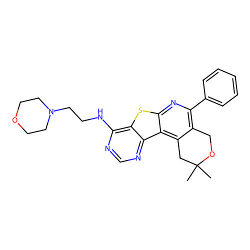 2,2-dimethyl-N-(2-morpholinoethyl)-5-phenyl-2,4-dihydro-1H-pyrano[4'',3'':4',5']pyrido[3',2':4,5]thieno[3,2-d]pyrimidin-8-amine structure