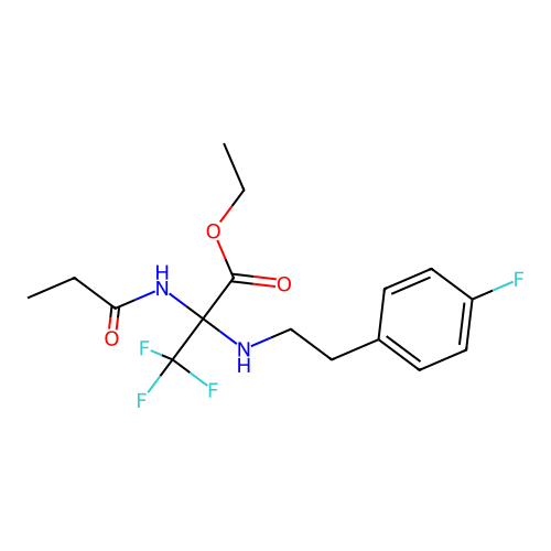 (S)-ethyl 3,3,3-trifluoro-2-((4-fluorophenethyl)amino)-2-propionamidopropanoate structure