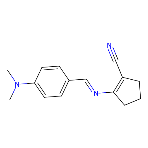 (E)-2-((4-(dimethylamino)benzylidene)amino)cyclopent-1-enecarbonitrile structure
