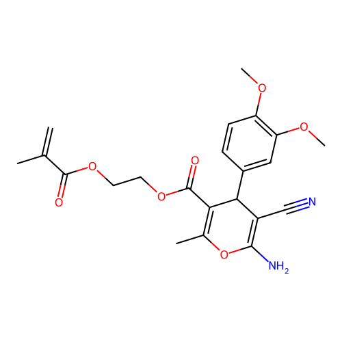 2-(2-methylprop-2-enoyloxy)ethyl 6-amino-5-cyano-4-(3,4-dimethoxyphenyl)-2-methyl-4H-pyran-3-carboxylate structure