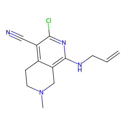 3-chloro-7-methyl-1-(prop-2-enylamino)-6,8-dihydro-5H-2,7-naphthyridine-4-carbonitrile structure