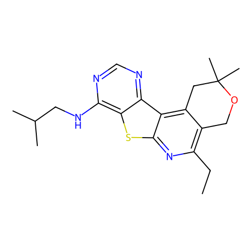 5-ethyl-2,2-dimethyl-N-(2-methylpropyl)-1,4-dihydro-2H-pyrano[4'',3'':4',5']pyrido[3',2':4,5]thieno[3,2-d]pyrimidin-8-amine structure