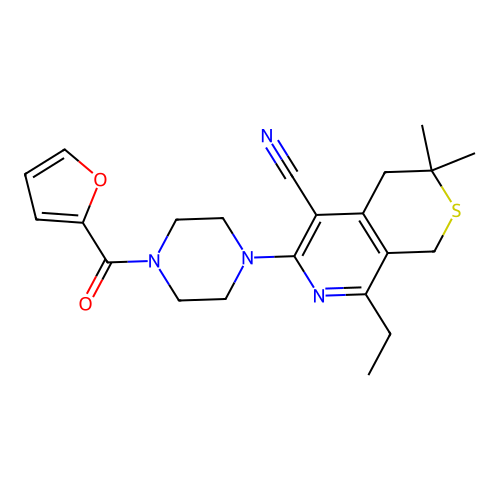 8-ethyl-6-(4-(furan-2-carbonyl)piperazin-1-yl)-3,3-dimethyl-3,4-dihydro-1H-thiopyrano[3,4-c]pyridine-5-carbonitrile structure
