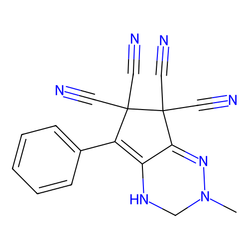 2-methyl-5-phenyl-3,4-dihydro-2h-cyclopenta[e]-[1,2,4]triazine-6,6,7,7-tetracarbonitrile structure