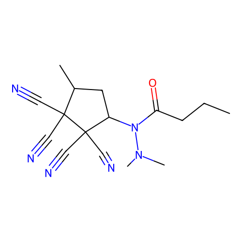 N',N'-dimethyl-N-(2,2,3,3-tetracyano-4-methylcyclopentyl)butanehydrazide structure