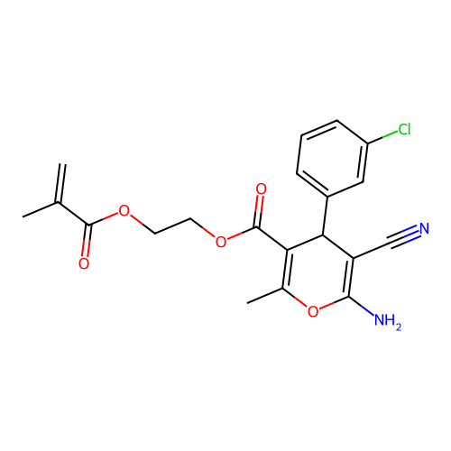 2-(2-methylprop-2-enoyloxy)ethyl 6-amino-4-(3-chlorophenyl)-5-cyano-2-methyl-4H-pyran-3-carboxylate structure