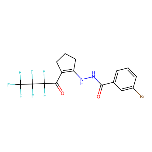 3-bromo-N'-(2-(2,2,3,3,4,4,4-heptafluorobutanoyl)cyclopent-1-en-1-yl)benzohydrazide structure