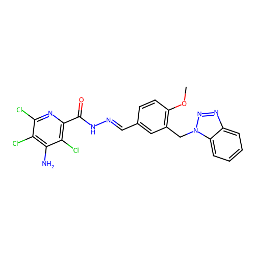 (E)-N'-(3-((1H-benzo[d][1,2,3]triazol-1-yl)methyl)-4-methoxybenzylidene)-4-amino-3,5,6-trichloropicolinohydrazide structure