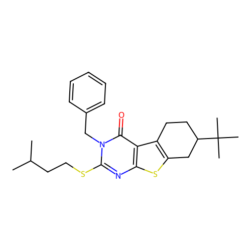 3-benzyl-7-(tert-butyl)-2-(isopentylthio)-5,6,7,8-tetrahydrobenzo[4,5]thieno[2,3-d]pyrimidin-4(3H)-one structure