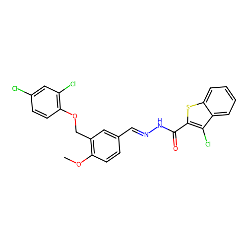 (E)-3-chloro-N'-(3-((2,4-dichlorophenoxy)methyl)-4-methoxybenzylidene)benzo[b]thiophene-2-carbohydrazide structure