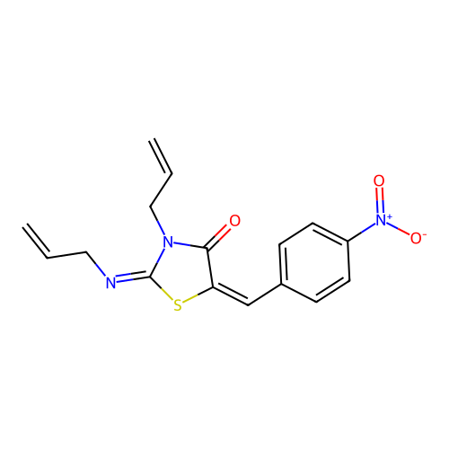(2E,5E)-3-allyl-2-(allylimino)-5-(4-nitrobenzylidene)thiazolidin-4-one structure