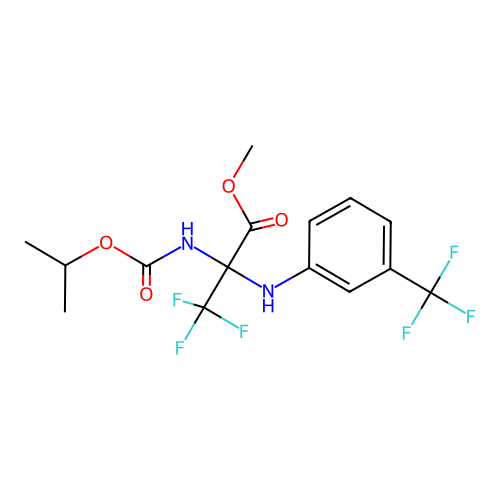methyl 3,3,3-trifluoro-2-((isopropoxycarbonyl)amino)-2-((3-(trifluoromethyl)phenyl)amino)propanoate structure