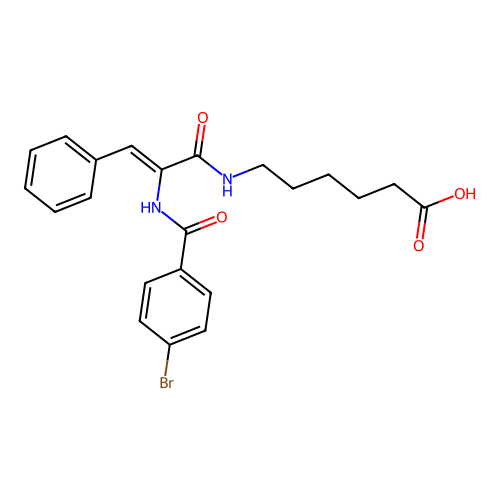 (Z)-6-(2-(4-bromobenzamido)-3-phenylacrylamido)hexanoic acid structure