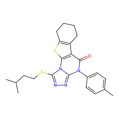1-(isopentylthio)-4-(p-tolyl)-6,7,8,9-tetrahydrobenzo[4,5]thieno[3,2-e][1,2,4]triazolo[4,3-a]pyrimidin-5(4H)-one structure