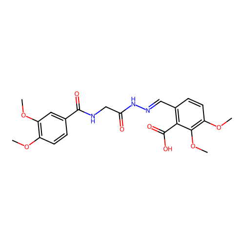 (E)-6-((2-(2-(3,4-dimethoxybenzamido)acetyl)hydrazono)methyl)-2,3-dimethoxybenzoic acid structure