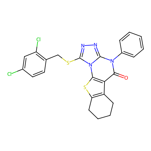 1-((2,4-dichlorobenzyl)thio)-4-phenyl-6,7,8,9-tetrahydrobenzo[4,5]thieno[3,2-e][1,2,4]triazolo[4,3-a]pyrimidin-5(4H)-one structure
