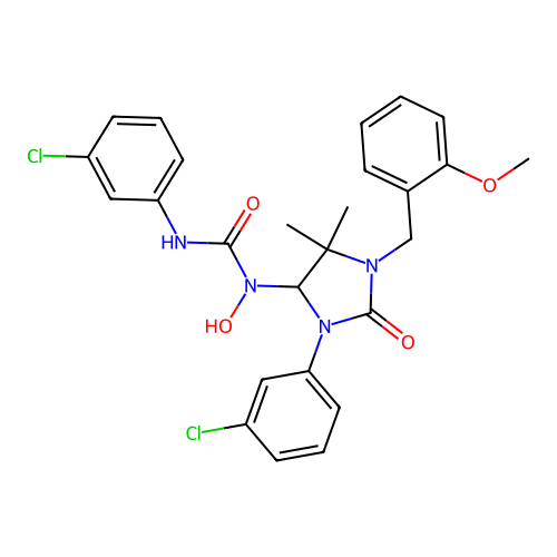 3-(3-chlorophenyl)-1-(3-(3-chlorophenyl)-1-(2-methoxybenzyl)-5,5-dimethyl-2-oxoimidazolidin-4-yl)-1-hydroxyurea structure