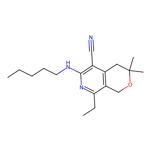 8-ethyl-3,3-dimethyl-6-(pentylamino)-3,4-dihydro-1H-pyrano[3,4-c]pyridine-5-carbonitrile structure