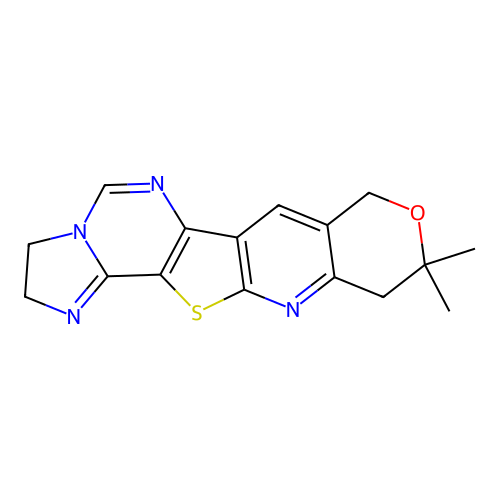 10,10-dimethyl-2,3,10,11-tetrahydro-8H-imidazo[1,2-c]pyrano[3'',4'':5',6']pyrido[3',2':4,5]thieno[2,3-e]pyrimidine structure
