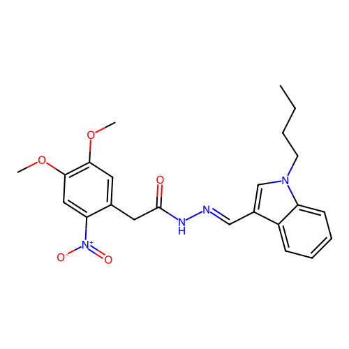 (E)-N'-((1-butyl-1H-indol-3-yl)methylene)-2-(4,5-dimethoxy-2-nitrophenyl)acetohydrazide structure