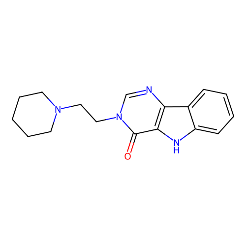 3-[2-(piperidin-1-yl)ethyl]-3,5-dihydro-4H-pyrimido[5,4-b]indol-4-one structure