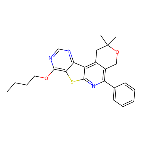 8-butoxy-2,2-dimethyl-5-phenyl-1,4-dihydro-2H-pyrano[4'',3'':4',5']pyrido[3',2':4,5]thieno[3,2-d]pyrimidine structure